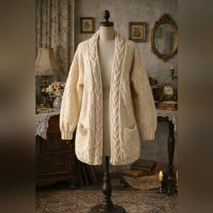 Handknit Chunky Cable Knit Cardigan Sweater | Fits Like XL | Thick Knit